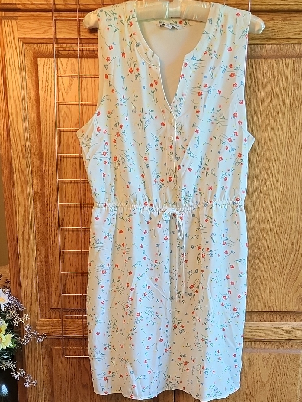 NWOT 41 Hawthorn White Floral Drawstring Sleeveless Dress, Size L